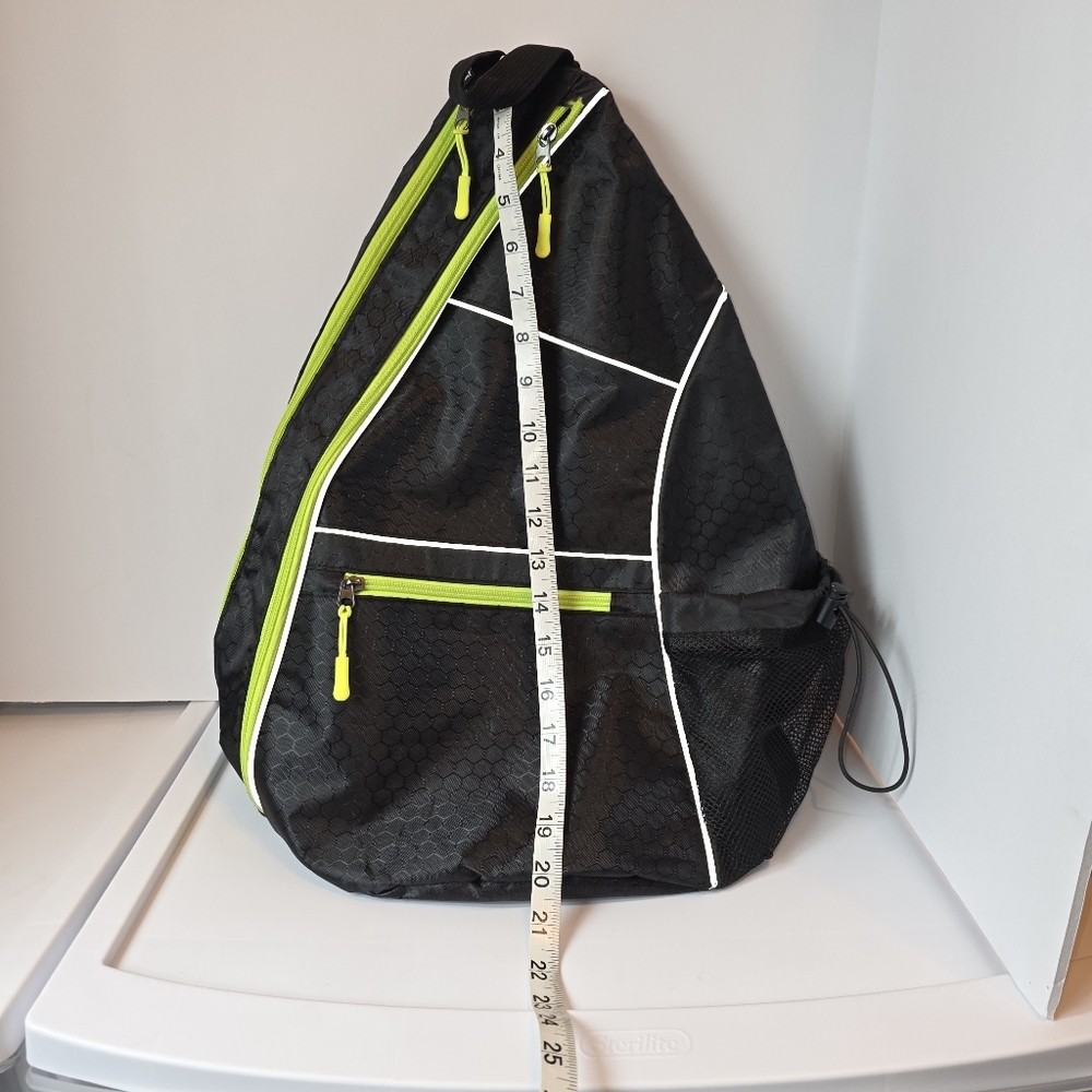 Unisex Black Crossbody Sling Bag Daypack Neon Yellow Green Sporty Travel Hiking - Picture 7 of 10